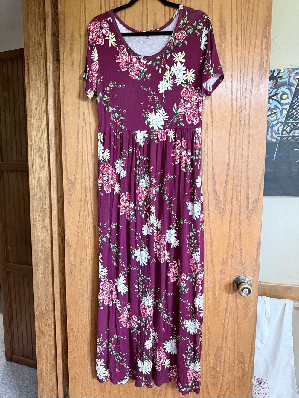 VIISHOW Women's Short Sleeve Maxi Dress With Pockets - Burgundy